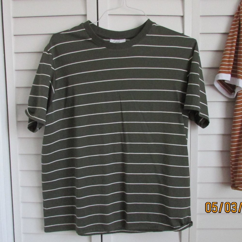 Mango green and white striped t-shirt
